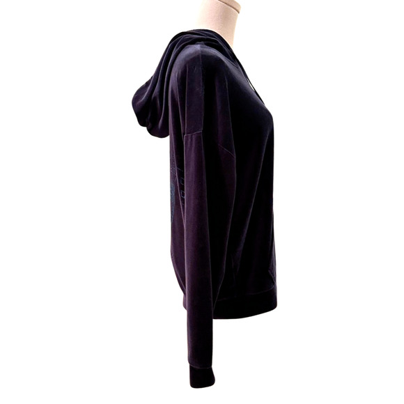 Juicy Couture Y2K Navy Blue LA Graphic Velour Pullover Hoodie Metallic Medium - Picture 4 of 8